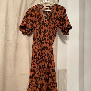 Rust & Black Print Wrap Dress